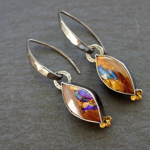 Opal, Sterling Silver and 18K gold Earrings